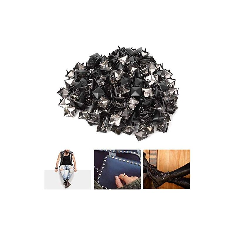Zoternen - heepdd Lot de 200 rivets carrés de 9 mm, à pointe carrée, pour sacs en cuir, vêtements, chaussures, rivets décoratifs (noir mat)