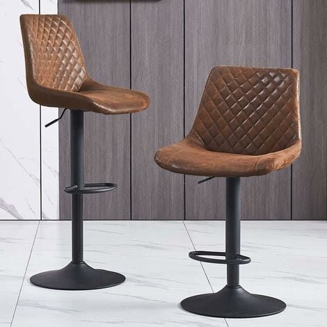 Height Adjustable Bar Stools Set of 1 Suede Exterior Vintage Breakfast Barstools with Black Paint Steel Gas Lift and Footrest for Home Kitchen,2Pcs BROWN