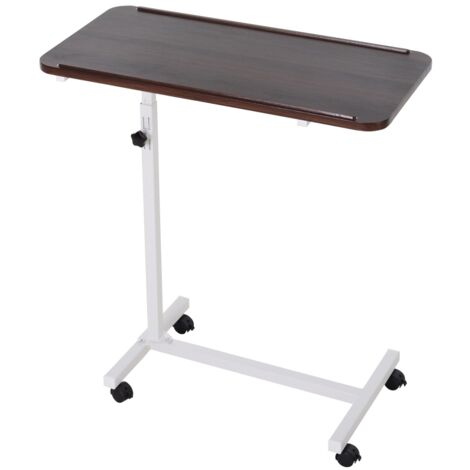 Height Adjustable Over Bed Table with Wheels, C Shaped Laptop Desk, Portable Hospital Bed Table for Living Room, Bedroom, Brown