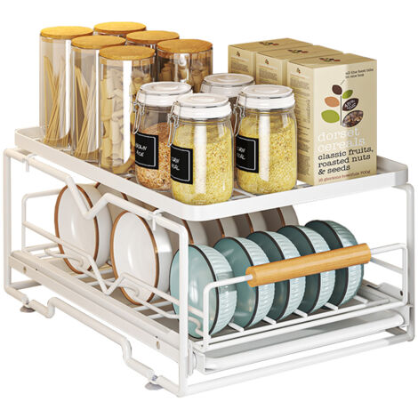 Heikoeco® Égouttoir à vaisselle, Égouttoir à vaisselle, Égouttoir de luxe extensible pour armoires de cuisine, Égouttoir à vaisselle à 2 étages (Filet plat + Échelles à bols)