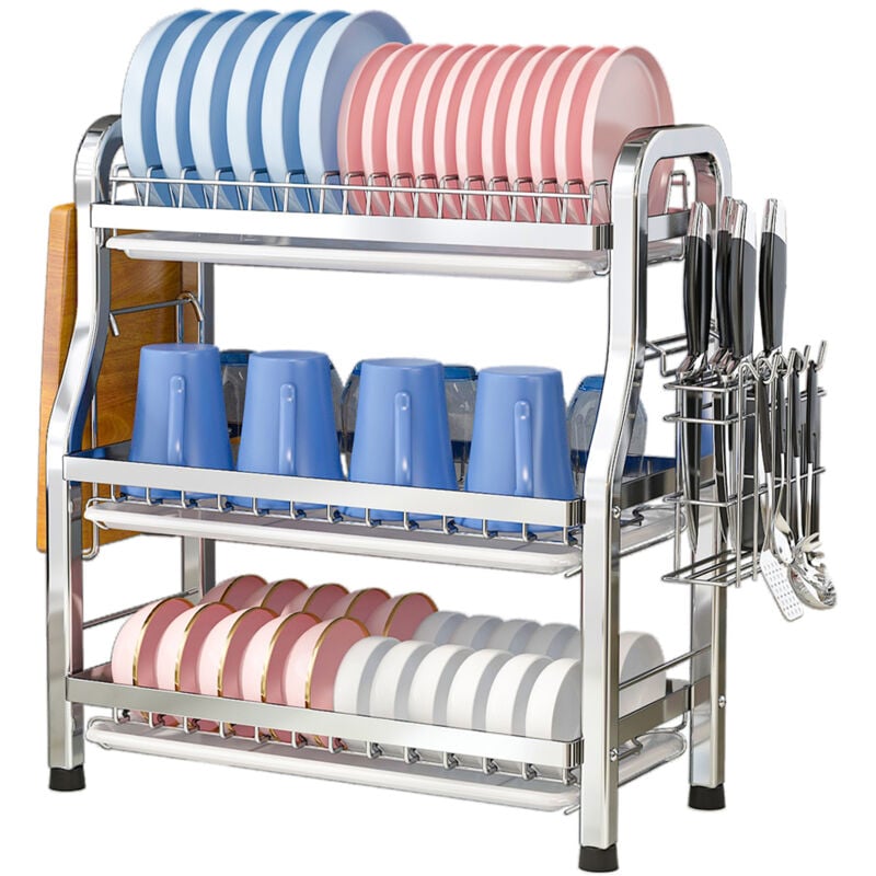Heikoeco® Égouttoir à vaisselle à 3 niveaux, Égouttoir à vaisselle, en acier inoxydable, Porte-assiettes, résistant à la rouille, grand égouttoir,