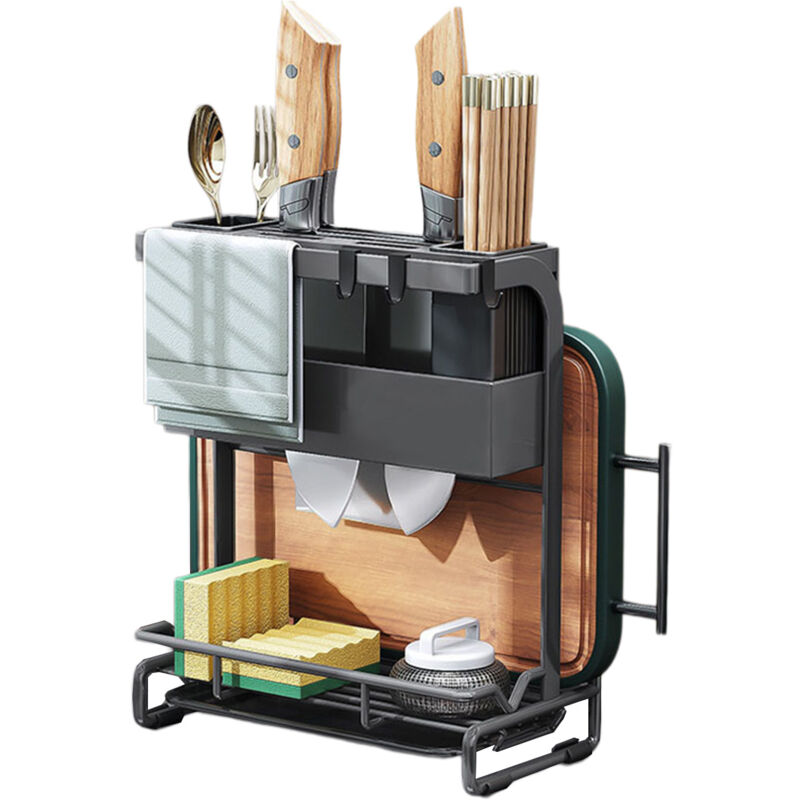 Heikoeco® Planche à découper et support à couteaux multifonction, porte-couteaux, étagère pour ustensiles de cuisine sur le plan de travail, étagère