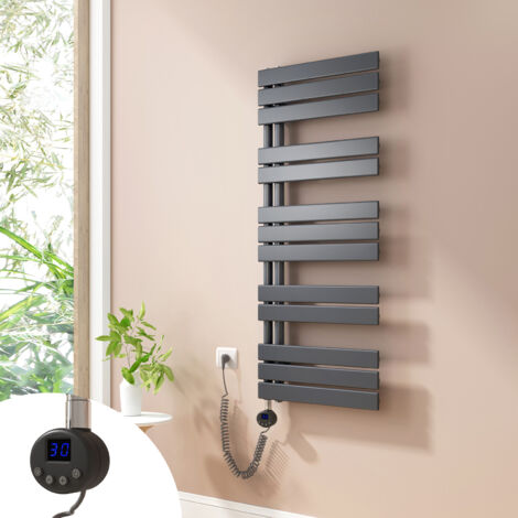 Heilmetz Badheizkörper Elektrisch Heizkörper mit Heizstab, Handtuchtrockner mit Temperaturgeregelte Heizstäbe, 120x50cm Anthrazit