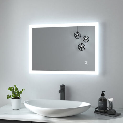 Heilmetz Badspiegel 50x70cm LED Badezimmerspiegel Kaltweiß Licht 6500k Touchschalter Anti-beschlag Spiegel mit Beleuchtung HD Wandspiegel