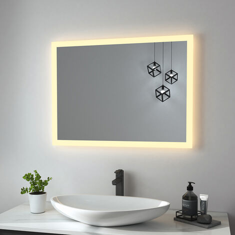 Heilmetz Badspiegel 80x60cm LED Badezimmerspiegel Warm Licht 3000K Spiegel mit Beleuchtung HD Wandspiegel