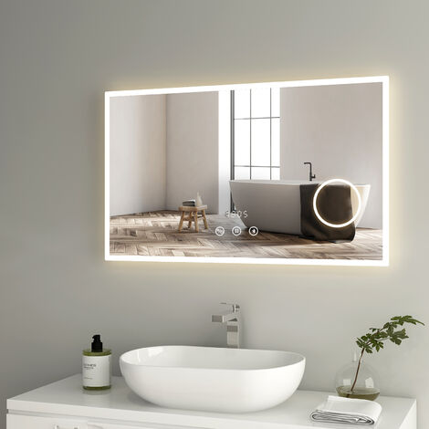 LED Spiegel mit Uhr und Kosmetikspiegel für Bad - AQUABATOS