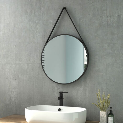Heilmetz Badspiegel Rund Badezimmerspiegel Wandspiegel mit Verstellbarem Riemen Wasserdicht IP44 50cm Durchmesser