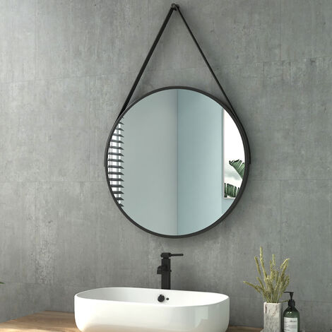 Heilmetz Badspiegel Rund Badezimmerspiegel Wandspiegel mit Verstellbarem Riemen Wasserdicht IP44 60cm Durchmesser