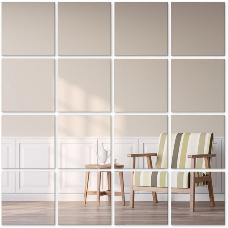 Heilmetz - carreaux de miroir auto-adhésifs 15x15cm 16 pièces Miroirs muraux décoratifs carreaux miroirs miroir à coller