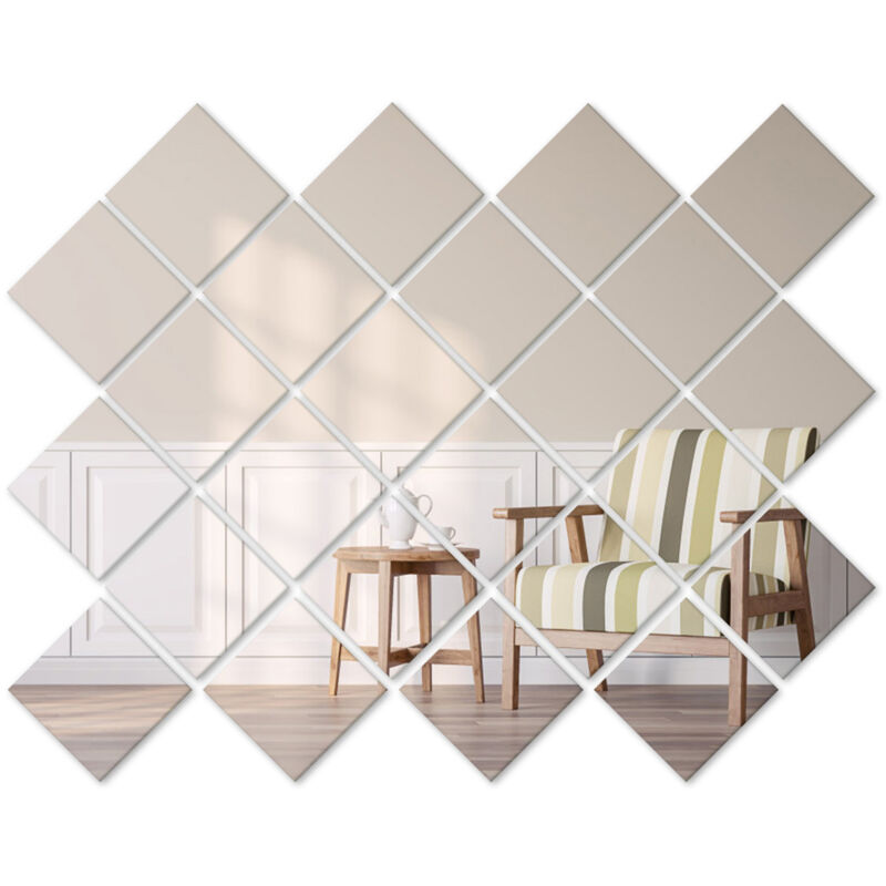 Heilmetz - carreaux de miroir auto-adhésifs 15x15cm 24 pièces Miroirs muraux décoratifs carreaux miroirs miroirs à coller