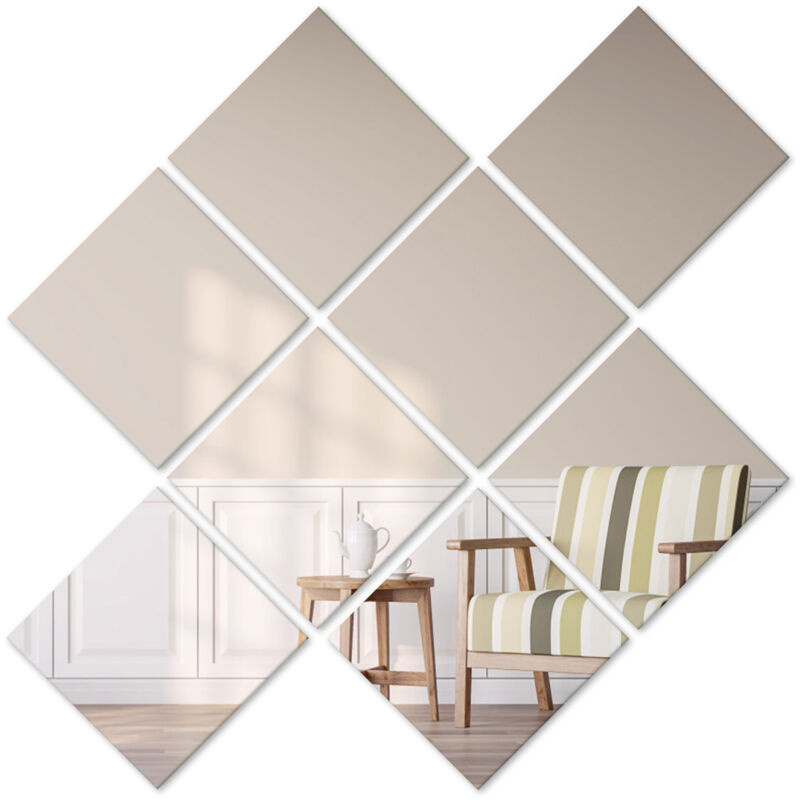 Heilmetz - tuiles miroir auto-adhésives 15x15cm 8 pièces miroirs muraux décoratifs tuiles miroir à coller
