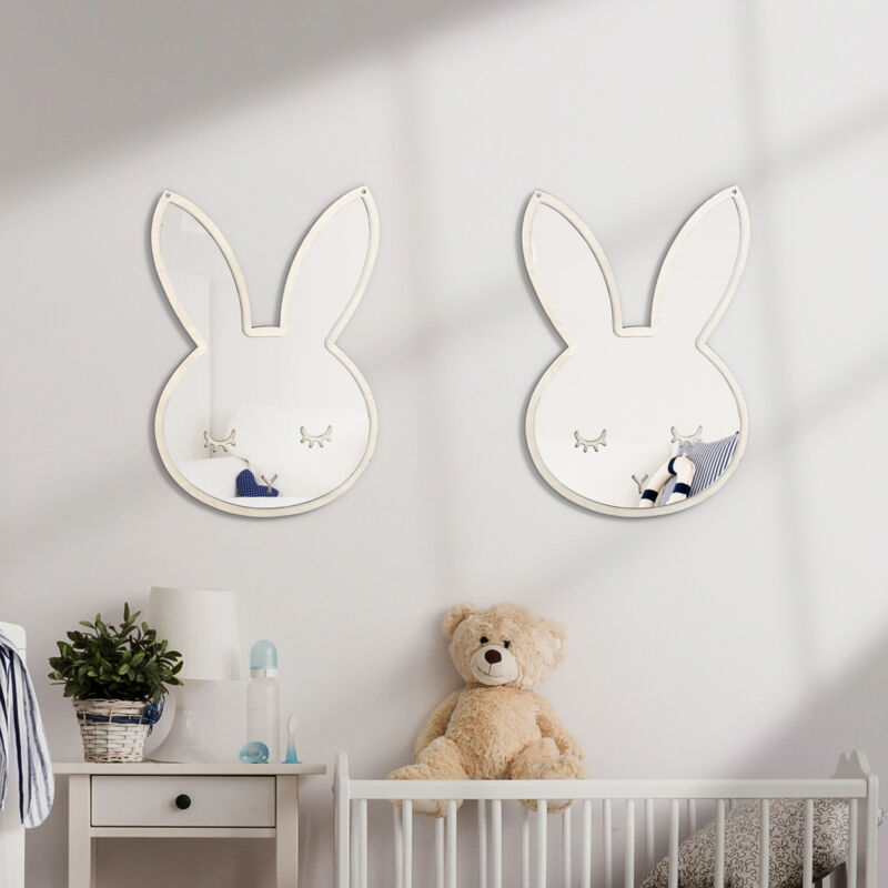 Heilmetz - Sticker Mural Miroir à Coller 2 pièces Décoration des Chambres d'enfants de Dessins Animés Lapin (peut être accroché/collé)