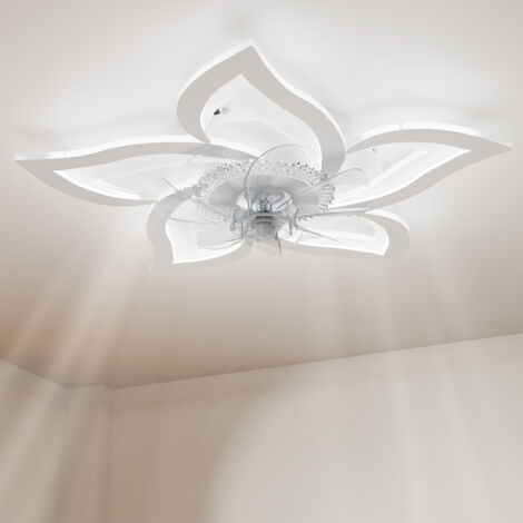 Heilmetz Deckenventilatoren mit Beleuchtung, 3 Farbtemperatur Dimmar und 6 Geschwindigkeiten Leise Deckenventilator mit Fernbedienung, für Schlafzimmer Wohnzimmer(Weiß, Elegante Blume)