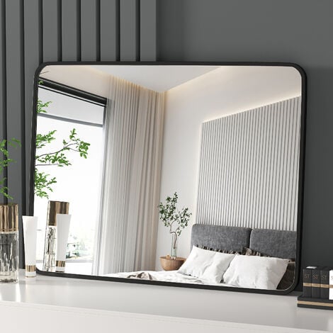 Heilmetz Decorative Wall Mirror Simple Wall Mounted/Desktop Mirror Aluminium Frame Black 50×70 cm