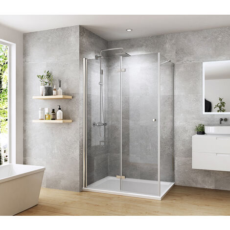 Heilmetz Duschkabine 80x90x185cm Falttür Duschabtrennung Rahmenlos Duschtür mit Seitenwand Schwingtür Duschwand aus 6mm ESG Sicherheitsglas
