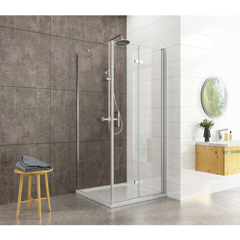 Heilmetz Duschkabine 90x90x195cm Rahmenlos Falttür Duschabtrennung Duschtür mit Seitenwand Duschwand aus 6mm ESG Sicherheitsglas mit beidseitiger Nano Beschichtung