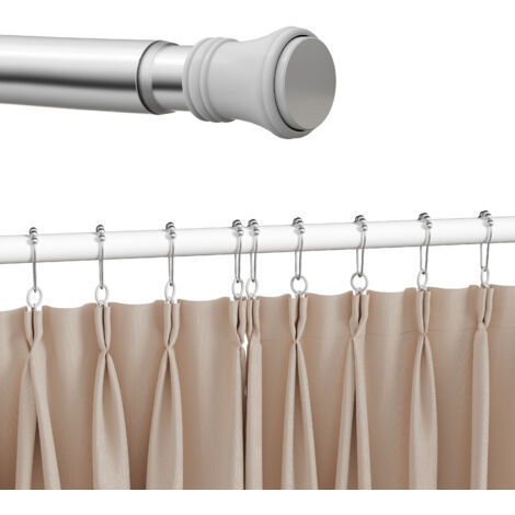 Heilmetz Duschvorhangstange 110-160cm Teleskopstange Duschstange, mit 12 Duschvorhangringe, Ohne Bohren, Chrome Edelstahl