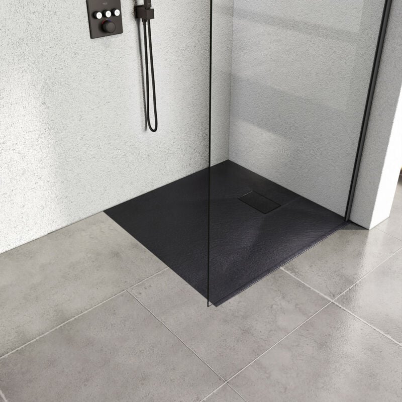 Receveur de douche à poser 80x80cm Receveur de Douche en Pierre Extra Plat (smc Matériau) Bac à Douche Antidérapant Noir - Heilmetz