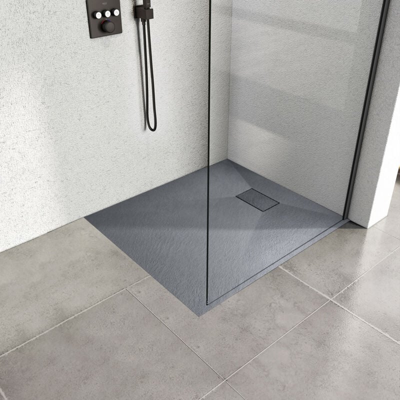 Receveur de douche à poser 90x90cm Receveur de Douche en Pierre Extra Plat (smc Matériau) Bac à Douche Antidérapant Gris - Heilmetz