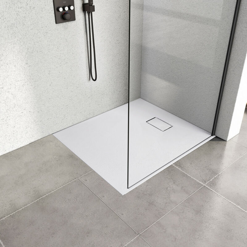 Receveur de douche à poser 90x90cm Receveur de Douche en Pierre Extra Plat (smc Matériau) Bac à Douche Antidérapant Blanc - Heilmetz