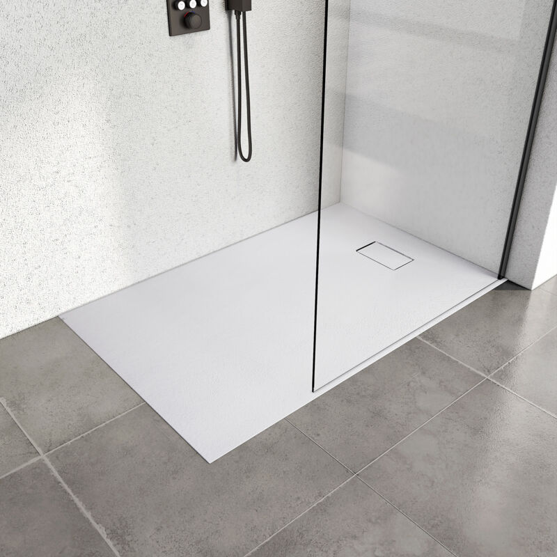 Heilmetz Receveur de douche à poser 140x90cm Receveur de Douche en Pierre Extra Plat (SMC Matériau) Bac à Douche Antidérapant Blanc