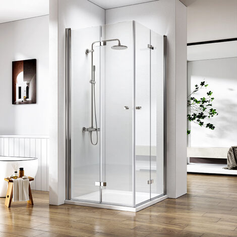IMPTS Duschkabine 80x80cm Eckeinstieg - 180° Falttür Aus 6mm ESG Glas - Ohne Duschtasse