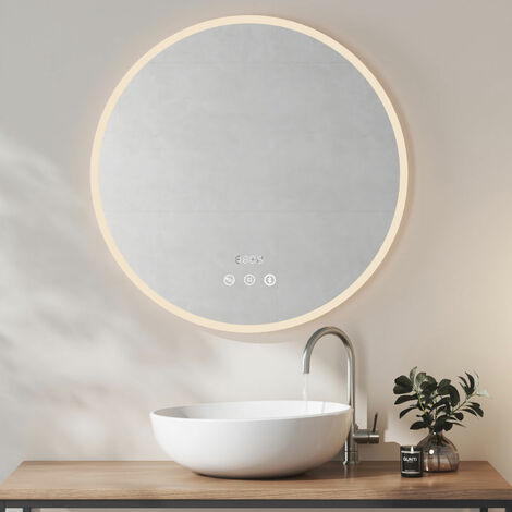 Heilmetz Espejo Baño Redondo Con Reproductor Bluetooth Espejo de baño LED de luz neutra 80cm