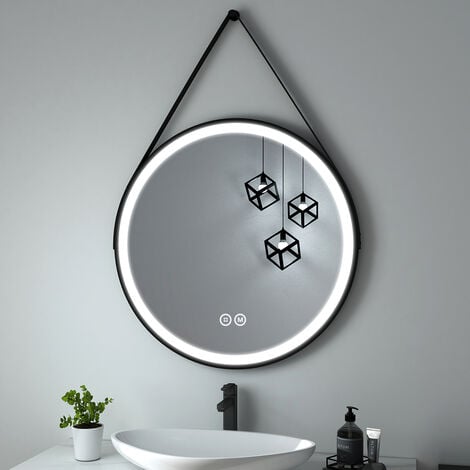 Espejo de baño redondo de pared, espejo decorativo moderno con interruptor  táctil y reloj digital LED, con luces sin niebla, para baño, puerta de