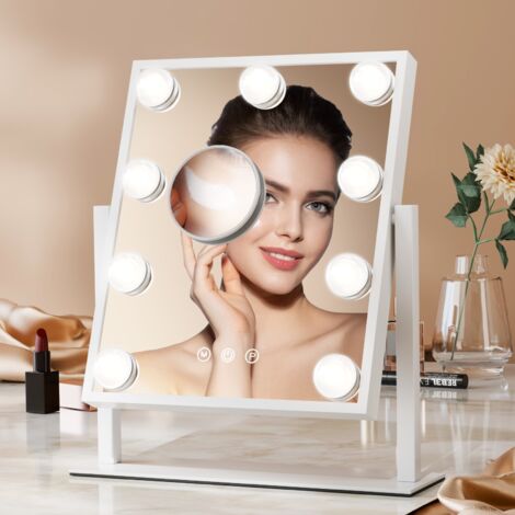 Heilmetz Hollywood Vanity Mirror 9 Bulbs, Dressing Table Mirror with Lights, Makeup Mirror with 7x Magnifier Lighting Dimmable, 36.5x30.5 cm