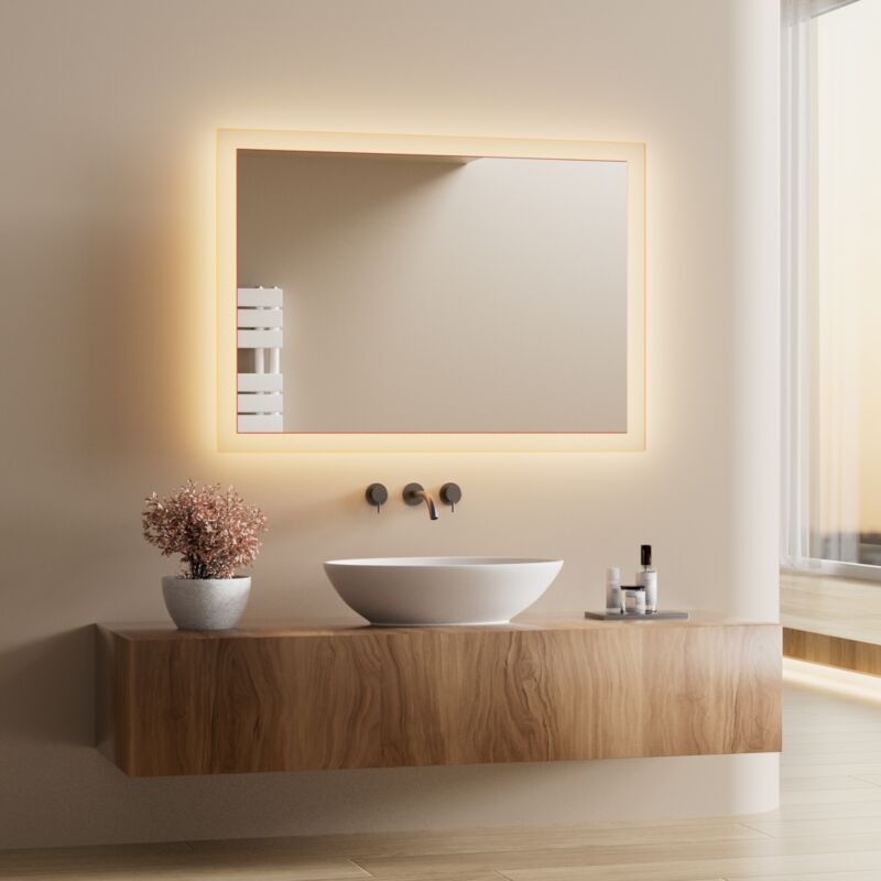 Miroir Salle de Bain led 70 x 50 cm, Miroir Mural avec Lumière Blanc Chaud Miroir led (3000 k) - Heilmetz