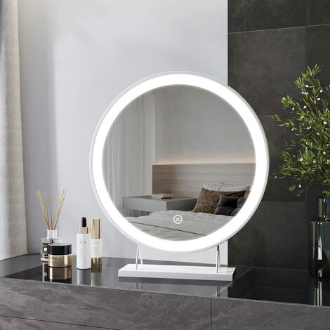 Heilmetz Makeup Mirror-White Hollywood Mirror LED Round Makeup Mirror 530x480x100mm, Table LED Vanity Mirror Dimmable 3 Colours Lighting