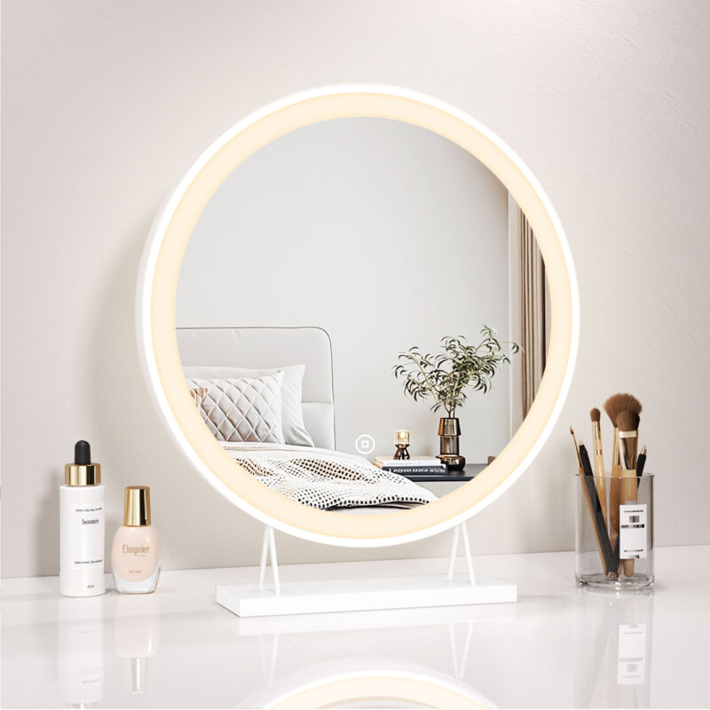 Heilmetz - Miroir de Maquillage Illuminé Rond Blanc, Miroir de Beauté à led diamètre 40cm Interrupteur Tactile, Intensité Variable Lumière Blanche