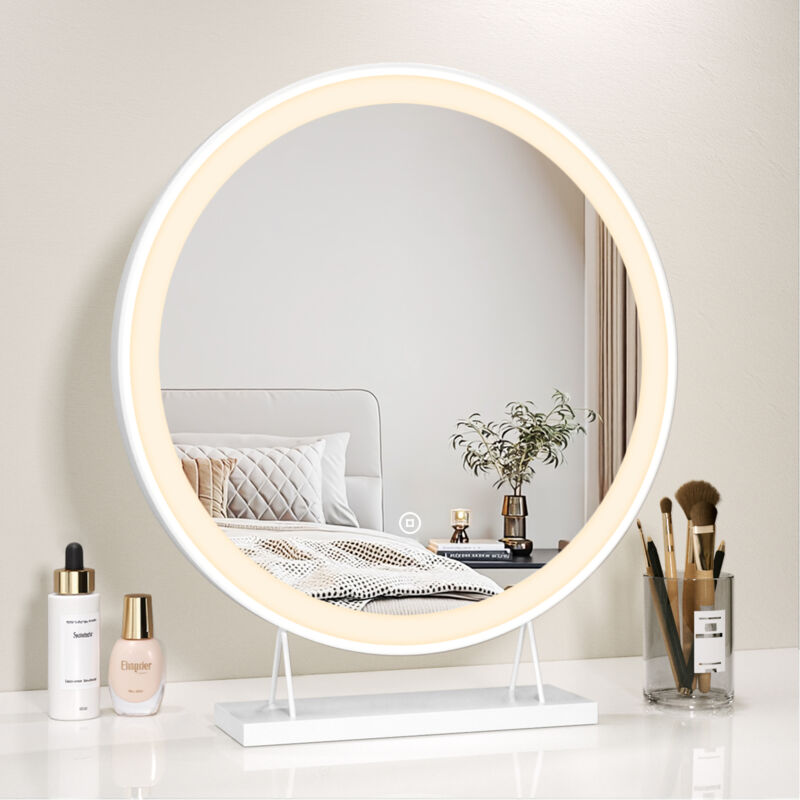 Heilmetz - Miroir de Maquillage Illuminé Rond Blanc, Miroir de Beauté à led diamètre 48cm Interrupteur Tactile, Intensité Variable Lumière Blanche