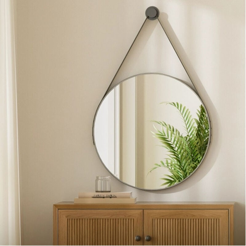Heilmetz - Miroir de salle de bain avec cadre noir, Rond Miroir Mural Miroir décoratif sans éclairage, diamètre 80cm