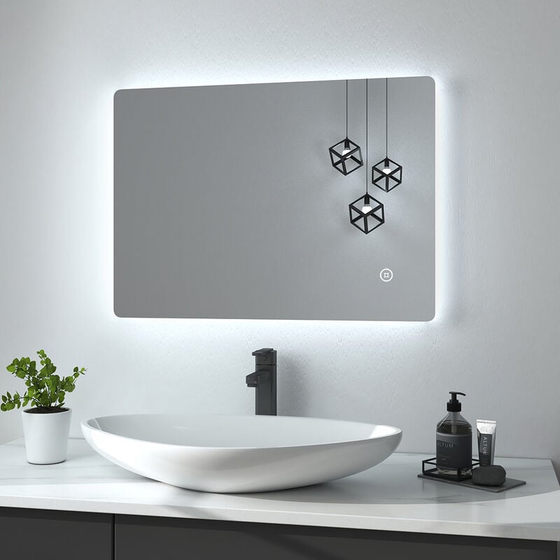 Heilmetz Miroir de salle de bain avec éclairage Miroir de salle de bain LED 70x50cm Interrupteur Tactile, Anti-buée Lumière Blanche Froide