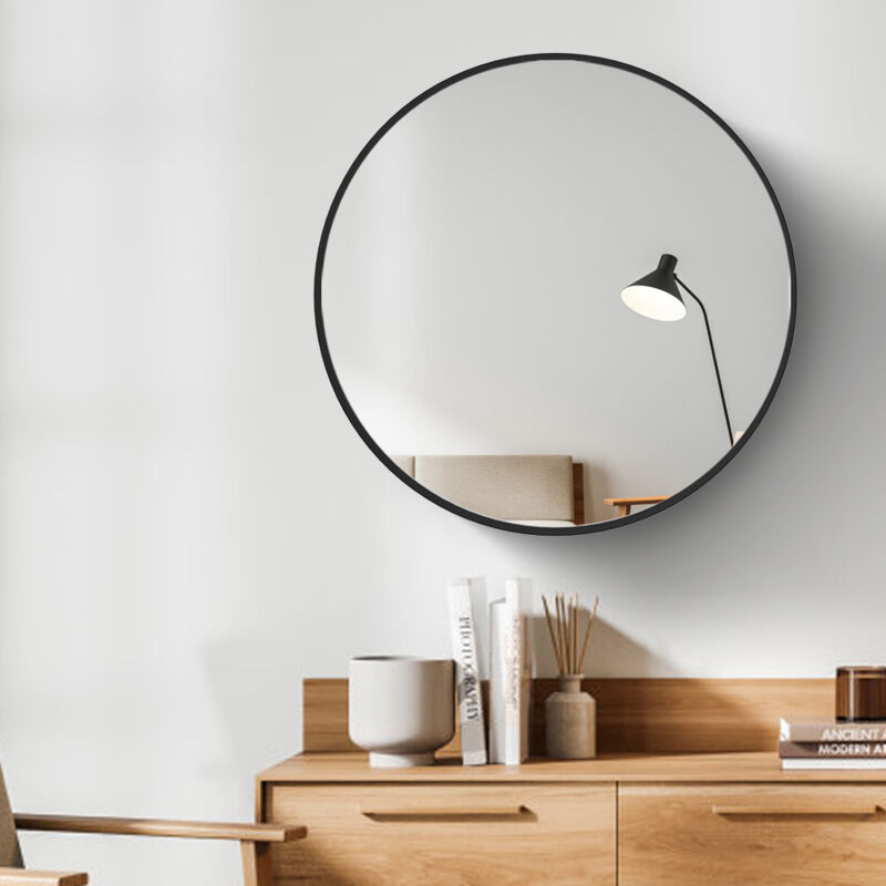 Heilmetz - Miroir de Salle de Bain Round Miroir Mural avec Cadre en Métal Noir Dépoli Diamètre 60cm Miroirs décoratifs pour les pièces