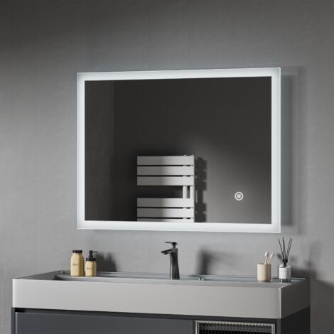 Heilmetz Miroir LED Salle de Bain 50x70 cm Miroir Mural Rectangulaire avec Éclairage Blanc Froide, IP44, Interrupteur Tactile