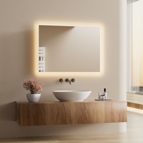 Heilmetz – Miroir lumineux de salle de bain 60x80 cm – Éclairage LED blanc chaud 3000K – Protection IP44 – Montage vertical/horizontal