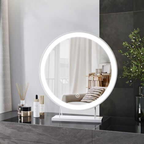 Heilmetz – Miroir maquillage lumineux rond 48cm – 3 couleurs de lumière dimmables – Interrupteur tactile – Miroir haute définition avec cadre en fer
