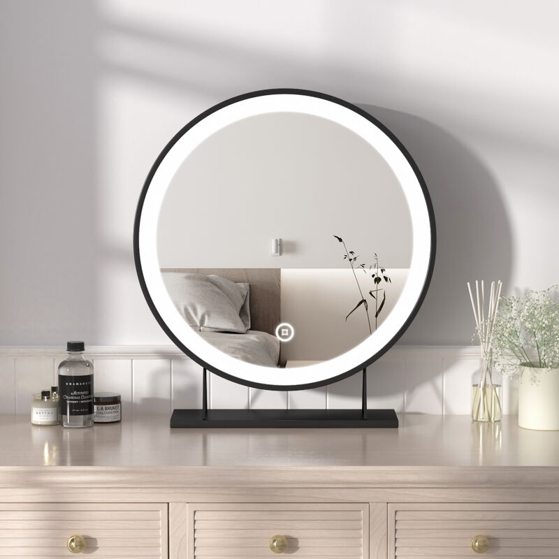 Heilmetz - jamais utilise] Miroir Maquillage Lumineux 40cm Rond Noir, Table Miroir Lumineux 3 Couleurs de Lumière Blanc Chaud/Blanc Neutre/Blanc