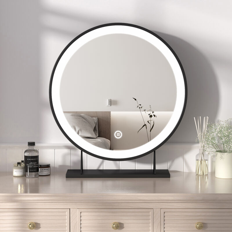Heilmetz - jamais utilise] Miroir Maquillage Lumineux 48cm Rond Noir, Table Miroir Lumineux 3 Couleurs de Lumière Blanc Chaud/Blanc Neutre/Blanc
