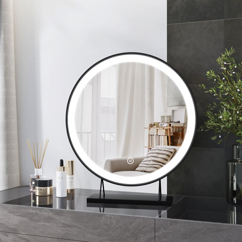 Heilmetz Miroir Maquillage Lumineux 48cm Rond Blanc, Miroir led Coiffeuse 3 Couleurs de Lumière Blanc Chaud/Blanc Neutre/Blanc Froid Dimmable avec