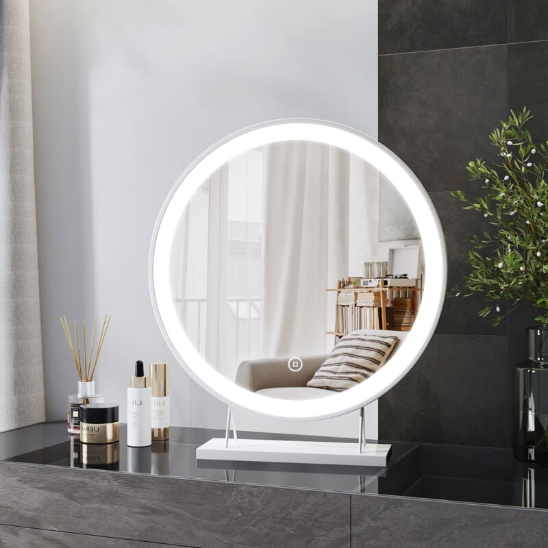 Heilmetz - Miroir Maquillage Lumineux 48cm Rond Noir, Miroir led Coiffeuse 3 Couleurs de Lumière Blanc Chaud/Blanc Neutre/Blanc Froid Dimmable avec