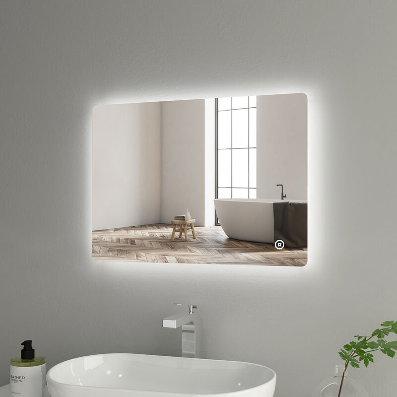 Heilmetz - Miroir Salle de Bain 70 x 50 cm, Miroir Salle de Bain led avec Interrupteur Tactile et Anti-buée et éclairage Lumière Blanche Froide