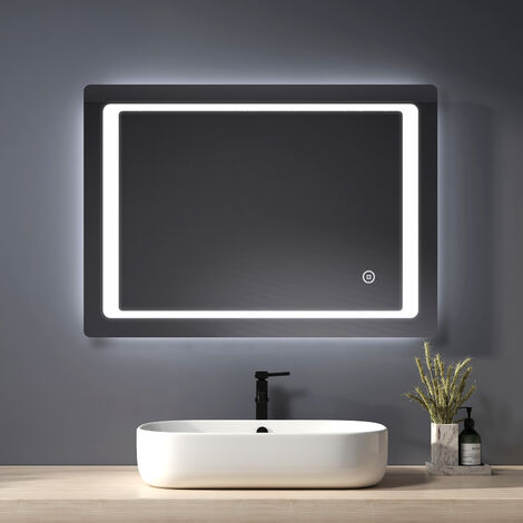 Heilmetz Miroir de salle de bains à LED avec éclairage Miroir de salle de bains Miroir mural 6500k lumière blanche froide 70x50cm interrupteur tactile + anti-buée