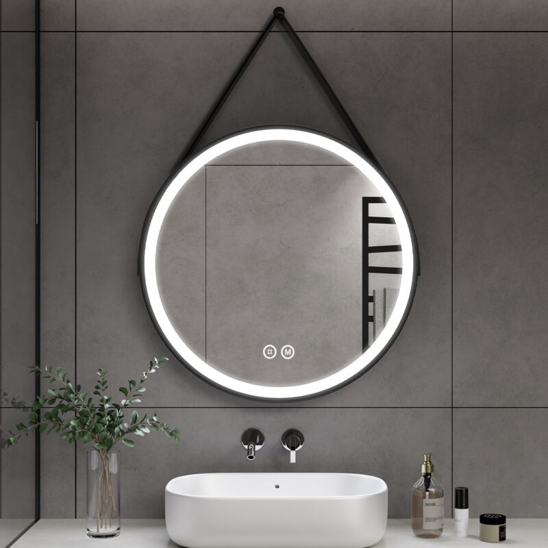 Miroir Rond 50 cm Miroir Lumineux de Salle de Bain avce Interrupteur Touch 3 Couleurs de lumière à Variable, IP44 - Heilmetz