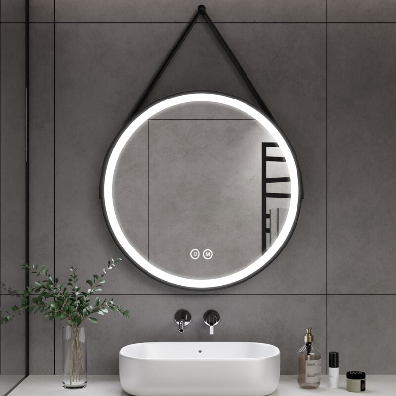 Heilmetz Miroir Rond 60 cm Miroir Lumineux de Salle de Bain avce Interrupteur Touch 3 Couleurs de lumière à Variable, IP44