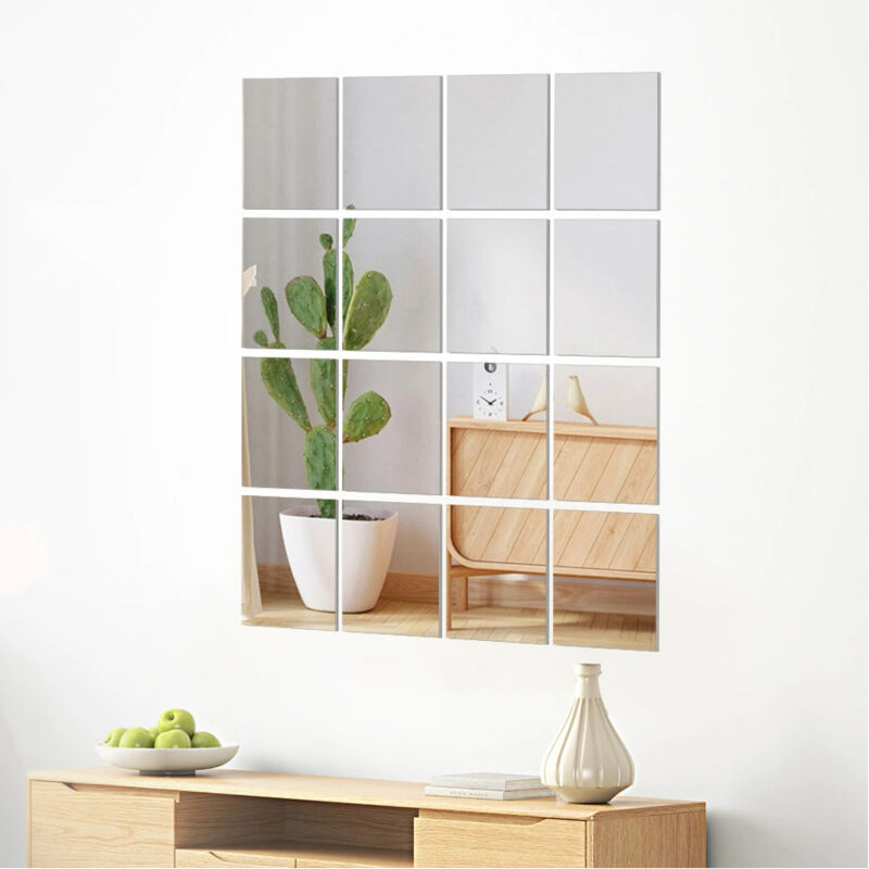 Miroir Stickers Muraux, Miroir Auto-Adhésif Stickers Muraux Auto-Adhésif Carrelage Miroir diy, 15x15cm 16 pièces - Heilmetz