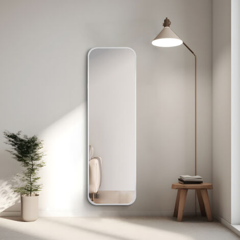 Heilmetz – Miroir sur pied pleine longueur 120x37 cm – Miroir mural moderne avec cadre en aluminium argenté – Montage mural ou debout