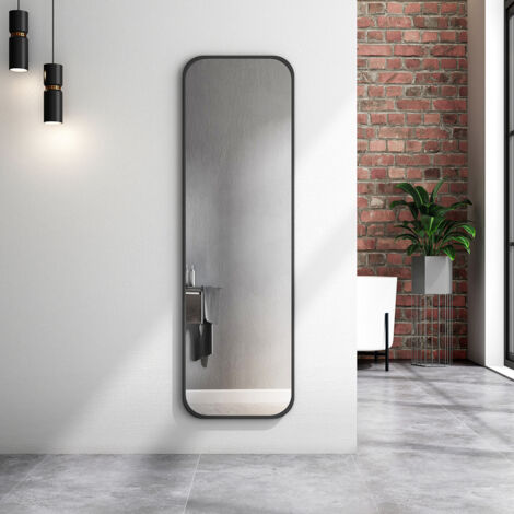 Heilmetz – Miroir sur pied rectangulaire 120 x 37 cm – Cadre en aluminium noir – Miroir de pleine longueur pour dressing et salon